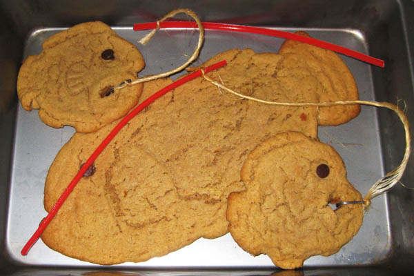 Peanut butter fish cookies with fishing rods and hooks